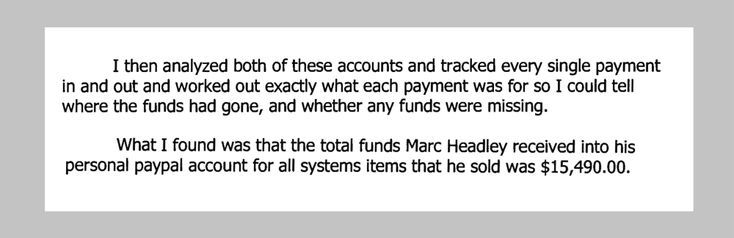 An internal audit conducted after Marc Headley was discovered to be illicitly selling off Church equipment on eBay found he deposited $15,490 of proceeds in his personal PayPal account.